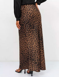 Leopard Print Satin Maxi Skirt - Women’s Skirts