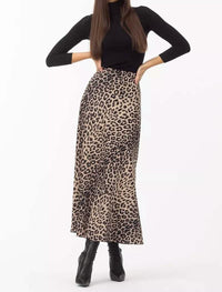 Leopard Print Satin Maxi Skirt - Women’s Skirts
