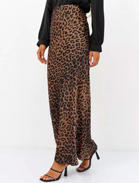 Leopard Print Satin Maxi Skirt - Women’s Skirts