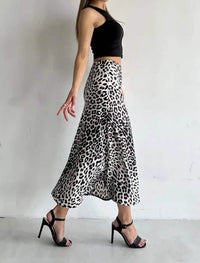 Leopard Print Satin Maxi Skirt - Women’s Skirts