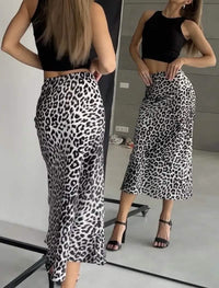 Leopard Print Satin Maxi Skirt - Women’s Skirts