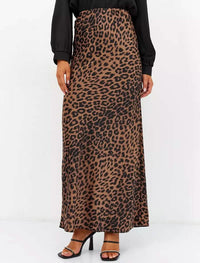 Leopard Print Satin Maxi Skirt - Women’s Skirts