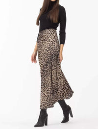Leopard Print Satin Maxi Skirt - Women’s Skirts