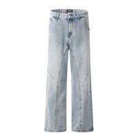 Light blue wide-leg jeans.