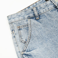 Light wash denim jeans.
