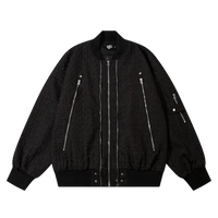 Black bomber jacket with multiple zippers featured in MA1 Quilted White Bomber Jacket