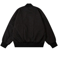 Black textured bomber jacket displayed as part of the MA1 Quilted White Bomber Jacket