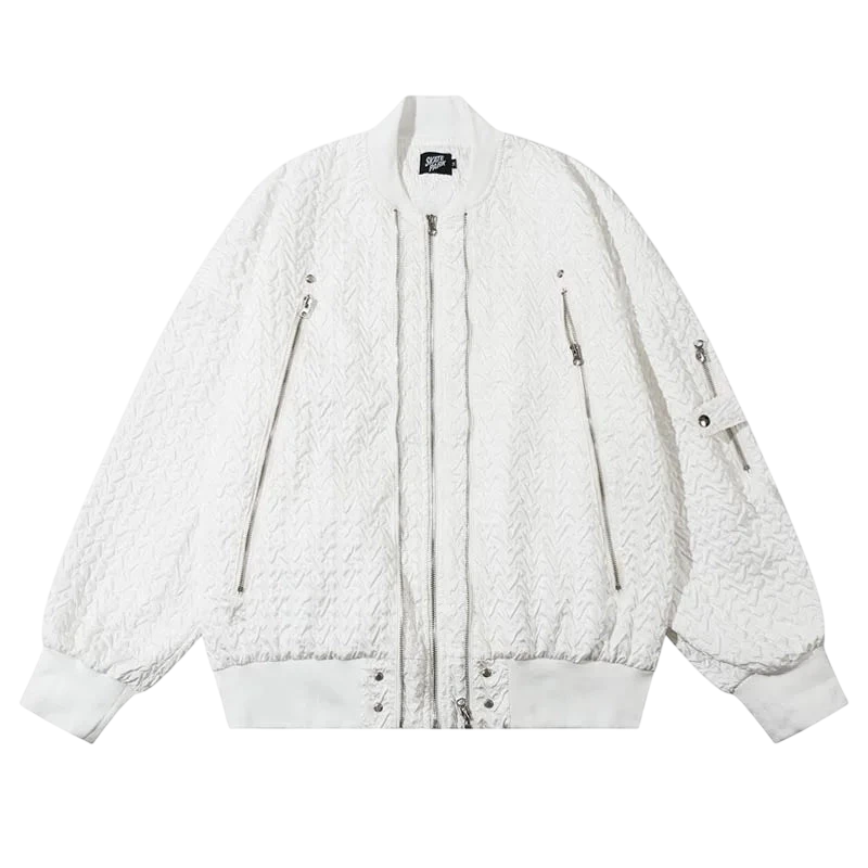 White textured MA1 Quilted Bomber Jacket displayed on a simple background