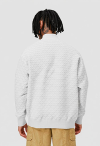 White textured sweatshirt featured in MA1 Quilted White Bomber Jacket product image