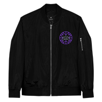Black Bomber Jacket with Purple Crown featuring a stylish purple emblem design