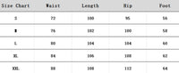 Clothing size chart.