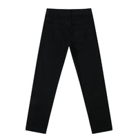 Black straight-leg pants.