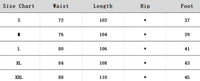 Clothing size chart.