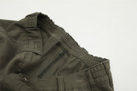 Olive green elastic waist pants.