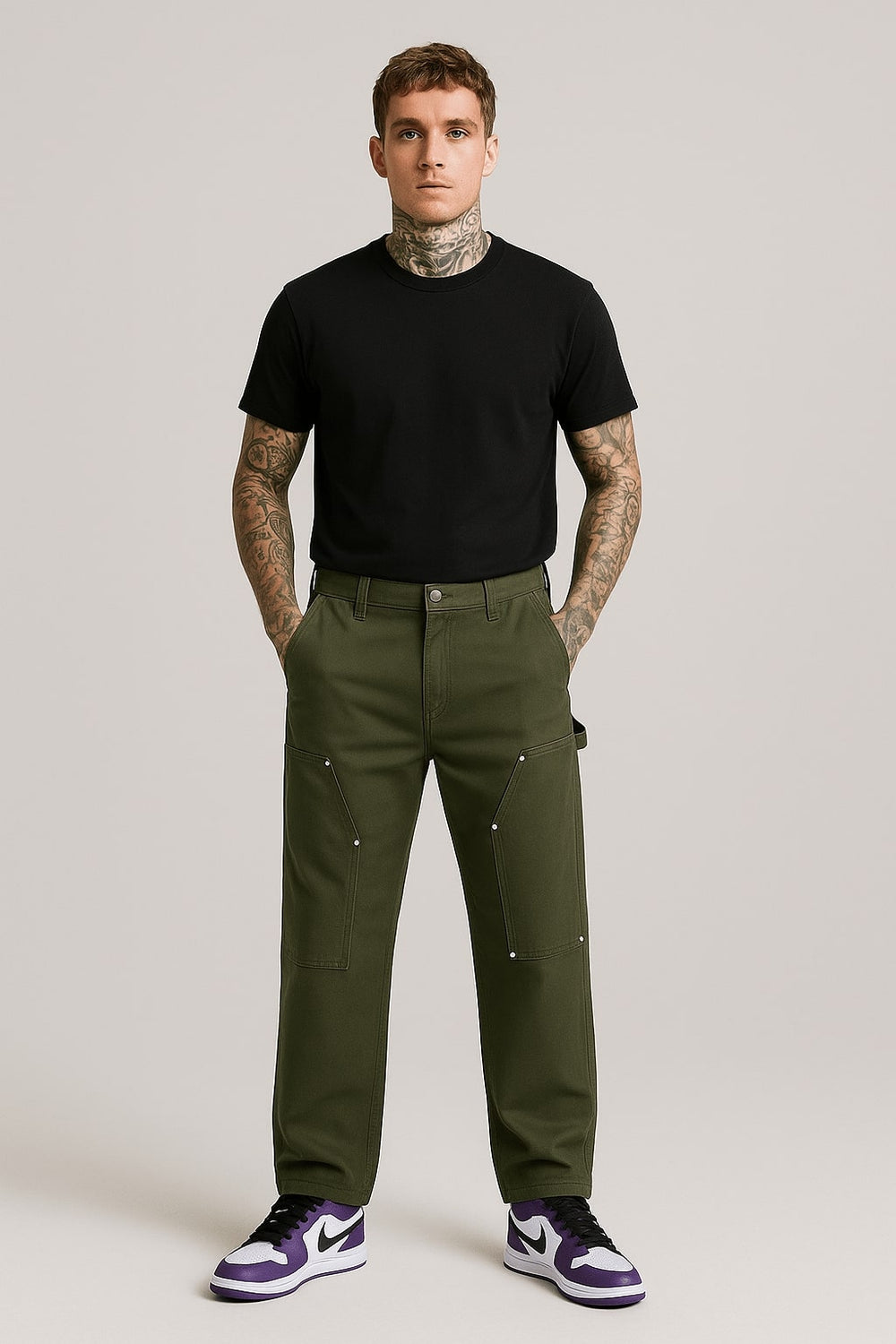 mens olive green carpenter pants
