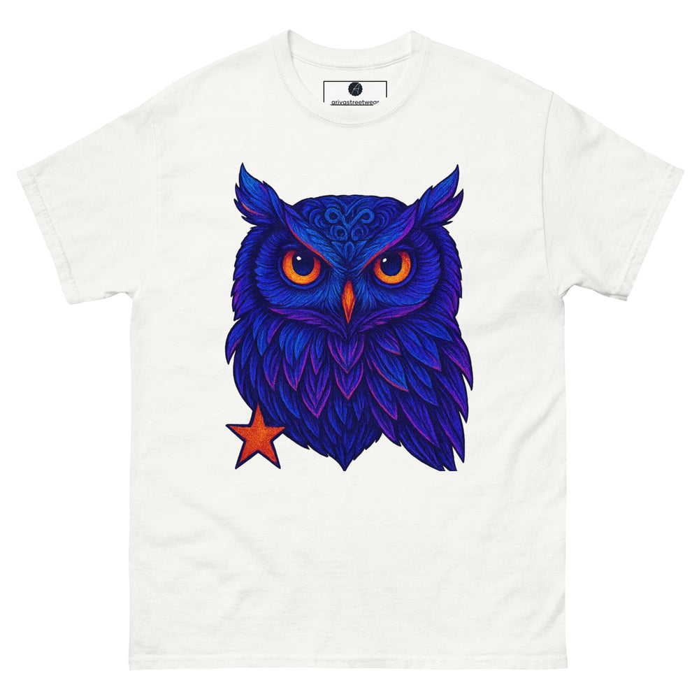 Neon Wisdom: Psychedelic Owl T-Shirt - S