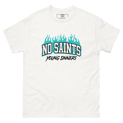NO SAINTS Flames Graphic Tee - TURQOISE - S