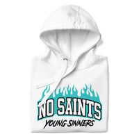 No Saints White Pullover Hoodie - Blue Flames