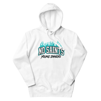 No Saints White Pullover Hoodie - Blue Flames - S