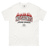 No Saints Young Sinners Flame Graphic T-Shirt - White / S