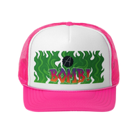 Pink trucker hat.