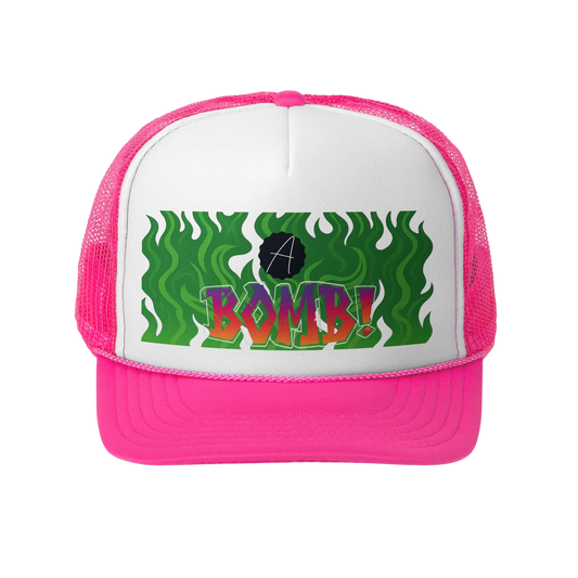 Pink trucker hat.