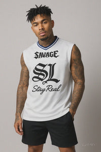 Savage Stay Real Streetwear Mesh Tank - WHITE