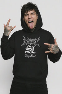 Savage Stay Real Oversized Graphic Hoodie - BLACK