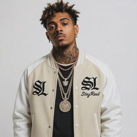 Stay Real “Savage” Varsity Bomber Jacket - BEIGE