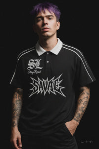 Savage Stay Real Contrast Streetwear Polo - BLACK