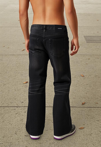 Black flared jeans displayed as Retro Black Baggy Jeans for a stylish look
