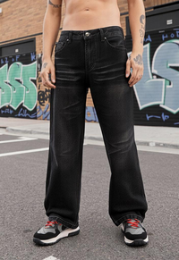 Black wide-leg Retro Black Baggy Jeans for a stylish and comfortable look