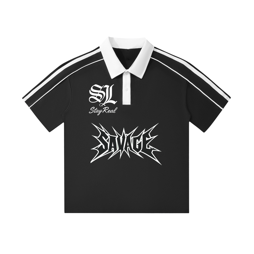 Savage Stay Real Contrast Streetwear Polo BLACK Black / S