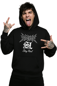 Savage Stay Real Oversized Graphic Hoodie BLACK
