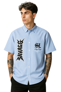 Savage Stay Real Striped Streetwear Shirt BLUE