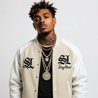 Stay Real “Savage” Varsity Bomber Jacket BEIGE
