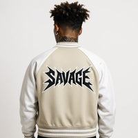 Stay Real “Savage” Varsity Bomber Jacket BEIGE