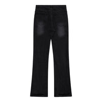 Black denim flared jeans.