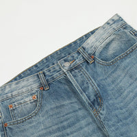 Blue denim jeans.