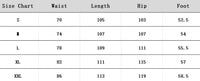 Clothing size chart.