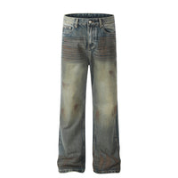 Distressed wide-leg jeans.
