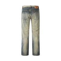Faded blue denim jeans.
