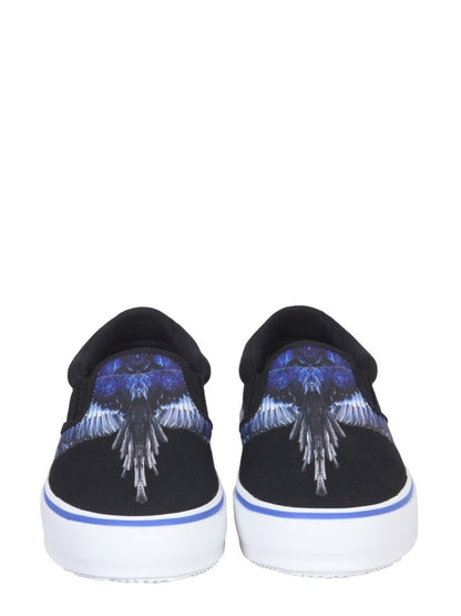 Vulkaniserade slip-ons med fågeltryck