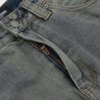 Washed Blue Cargo Jeans featuring blue denim with zipper details