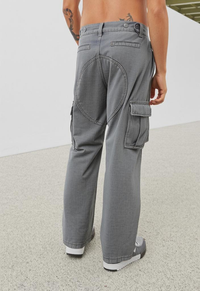 Gray cargo pants displayed in Washed Blue Cargo Jeans product for casual style