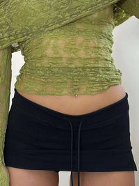 Cuteandpsycho Solid Lace-up Mini Skirts Sexy American Retro Basic Vintage Casual Short Bottoms Basic Casual A-Line Knit Clothing