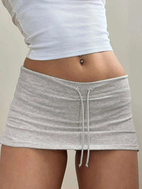 Cuteandpsycho Solid Lace-up Mini Skirts Sexy American Retro Basic Vintage Casual Short Bottoms Basic Casual A-Line Knit Clothing